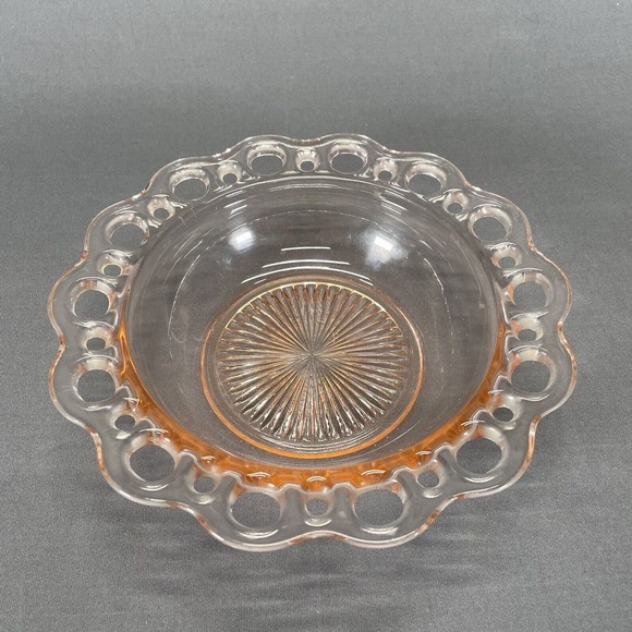Anchor Hocking Old Colony Open Lace Salad Bowl 7 3/4" Pink Depression 1935-1938 - Picture 2 of 7